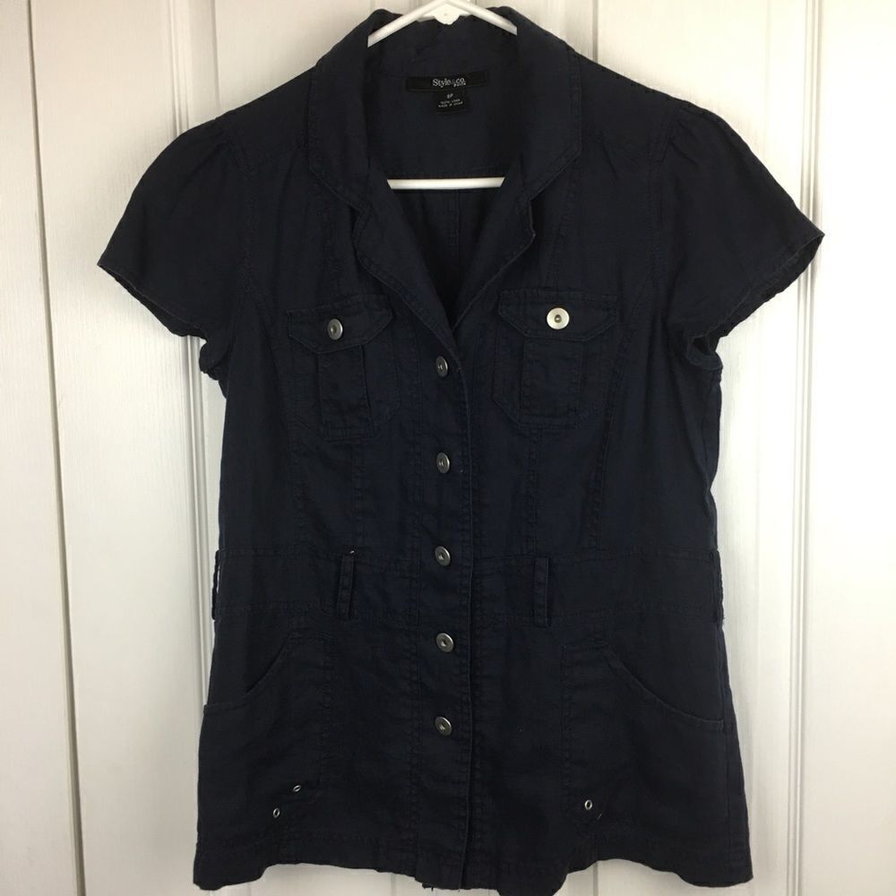 Style & Co Petite Navy Linen Blouse‎